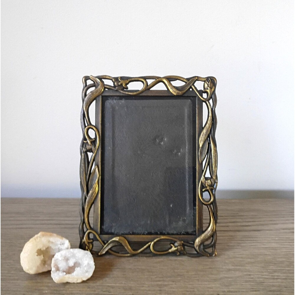 Vintage Antique Gold Floral Picture Frame Art Nouveau Metal Photo Frame